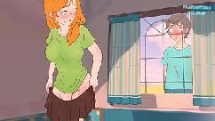 Steve espia alex tirando a saia (ele viu sua buceta nua) paródia de desenho animado hentai do minecraft